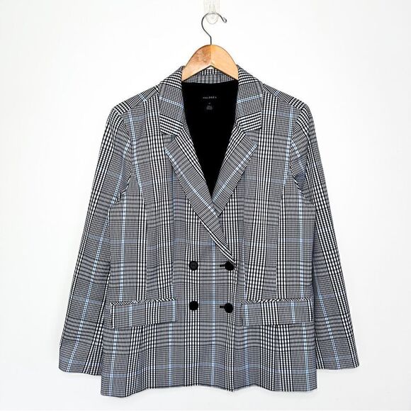 Halogen Women’s Double Breasted Small Checkered Windowpane Plaid Oversized Blaze - Picture 1 of 8